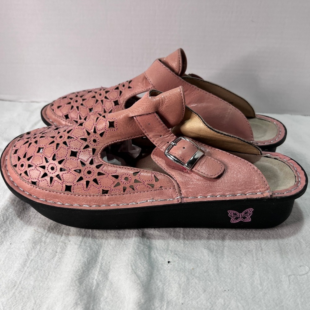 Alegria Dusty Rose Breeze ALG-635 Clogs Womens 10.5 Leather Floral Laser Cut - Picture 2 of 7